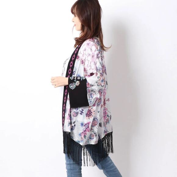 DESIGUAL NWT $159 Williamson Fringed Floral Kimono Top Size XS - Picture 6 of 12